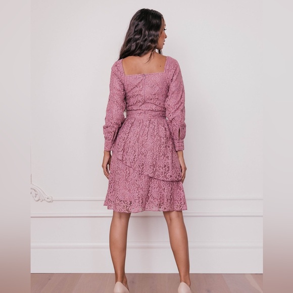 Jessakae Allover Lace Mauve Laurel Midi Dress. Size S. Long sleeve. Like New - Picture 13 of 13